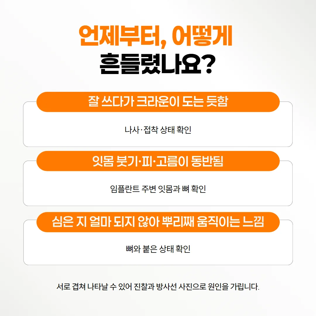 임플란트 흔들림 시기와 잇몸 상태로 나사 문제와 뼈 문제를 가르는 감별표